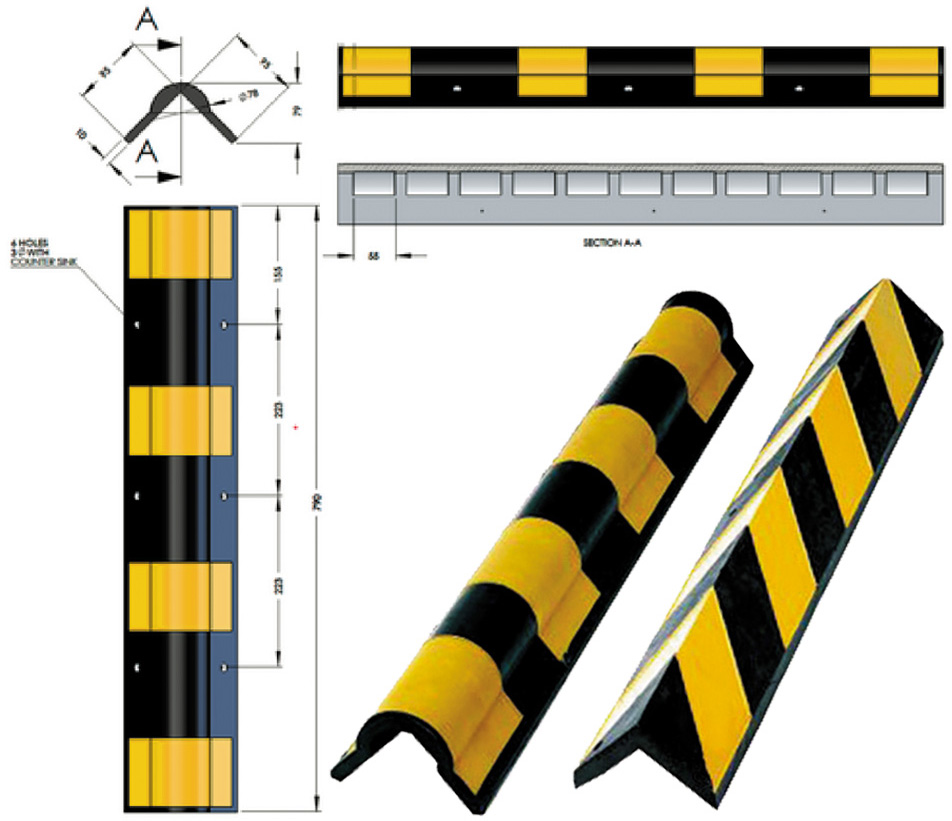 Rubber corner and column guards with reflective bands