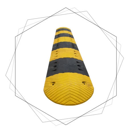 Yellow and black rubber speed hump for road safety